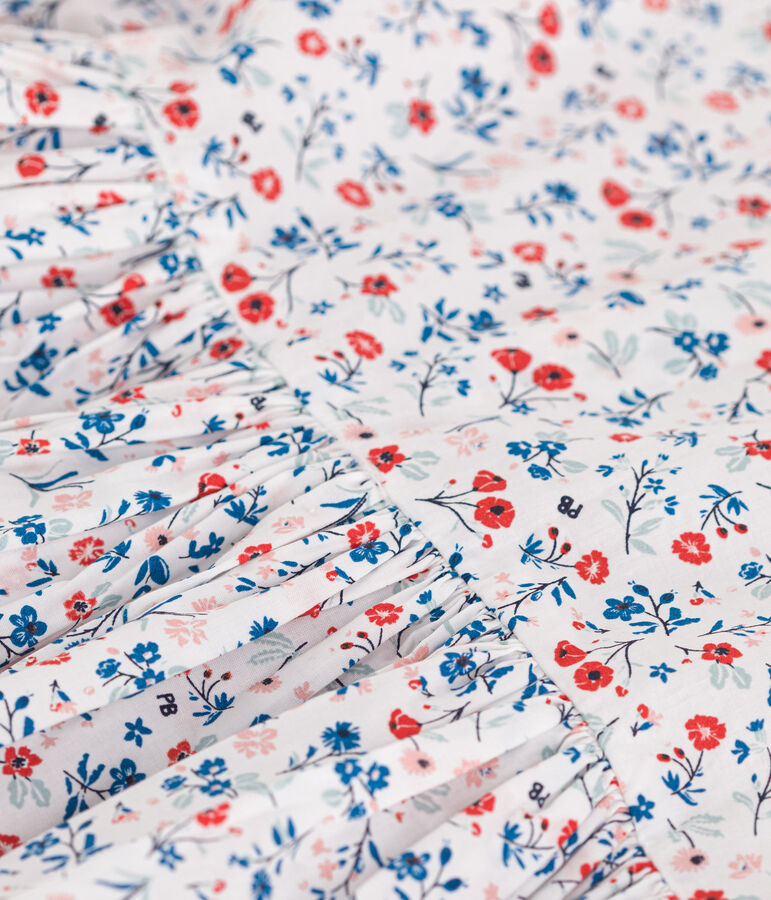 Robe enfant en coton manches courtes fleurie blanc/multicouleur