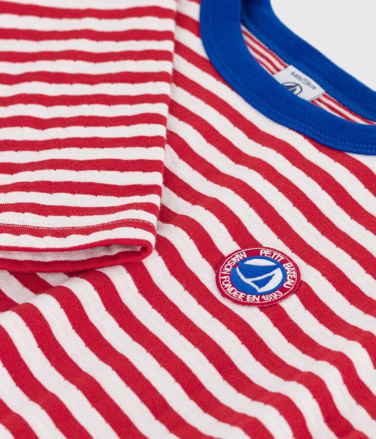 Gestreepte katoenen T-shirt met lange mouwen voor kinderen rood/ecru