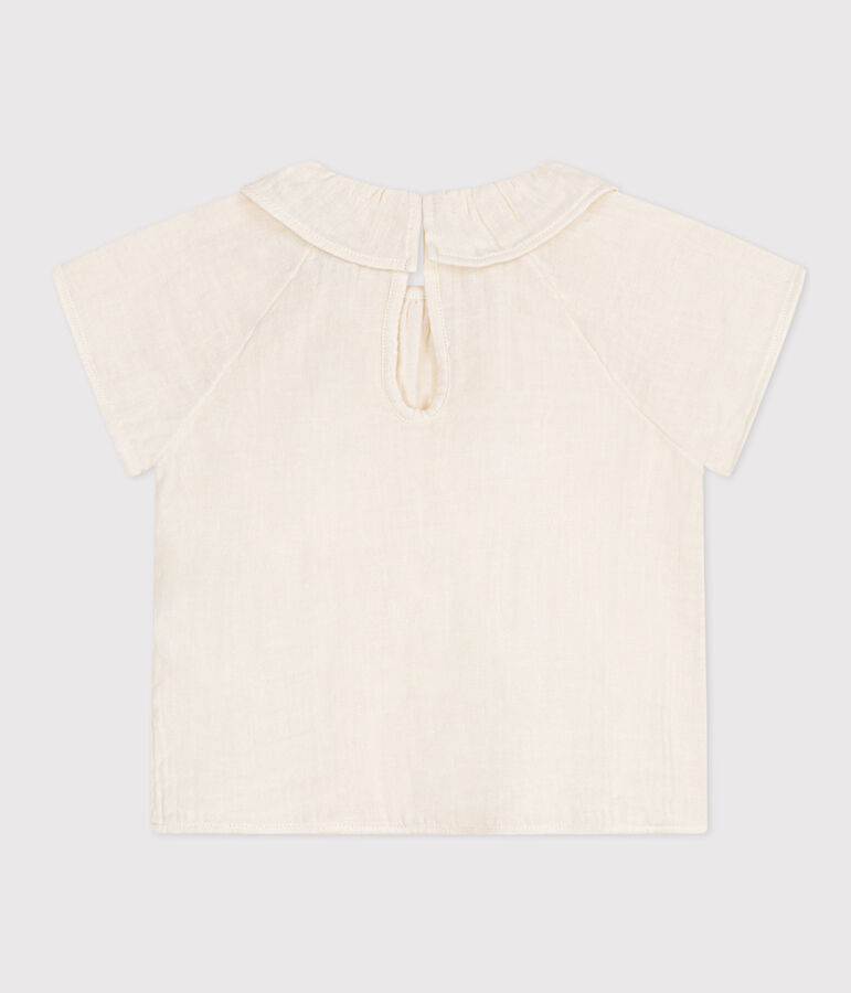 Blouse manches courtes en gaze de coton b&eacute;b&eacute; blanc
