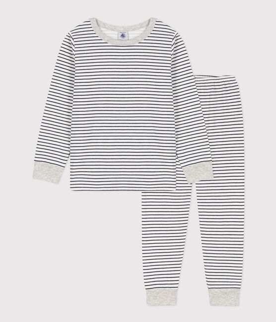 Gestreepte pyjama meisje/jongen in tubic wit MARSHMALLOW/blauw SMOKING