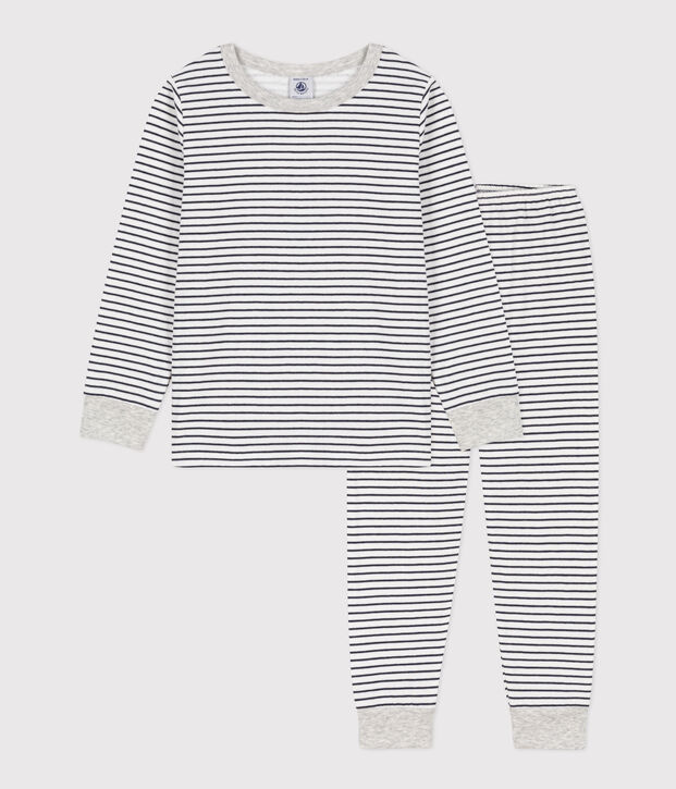 Pyjama ray&eacute; en tubique enfant blanc/bleu