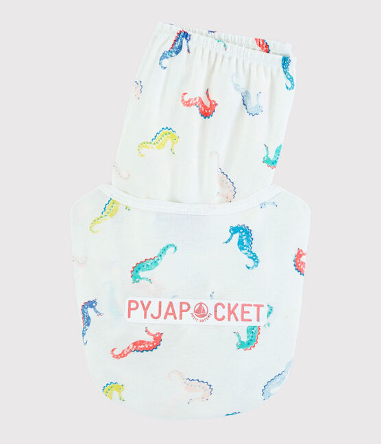 Katoenen pyjacourt met zeepaardjesprint voor meisjes wit MARSHMALLOW/wit MULTICO