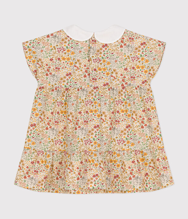 Jurkje van popeline met korte mouwen voor baby's ecru/multicouleur