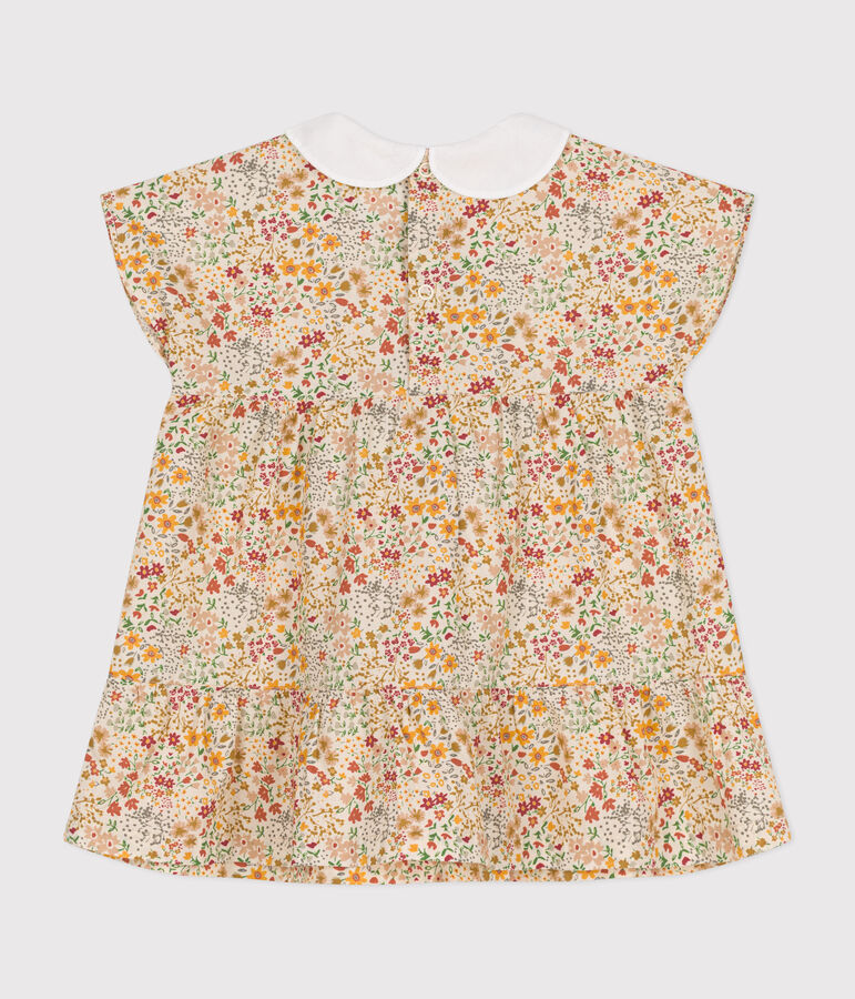 Robe manches courtes en popeline b&eacute;b&eacute; &eacute;cru/multicouleur