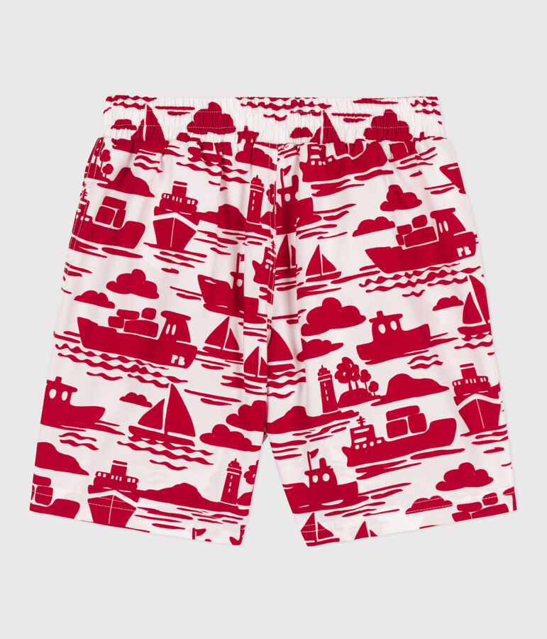 Gerecycleerde zwemshort met print voor jongens ecru/rood