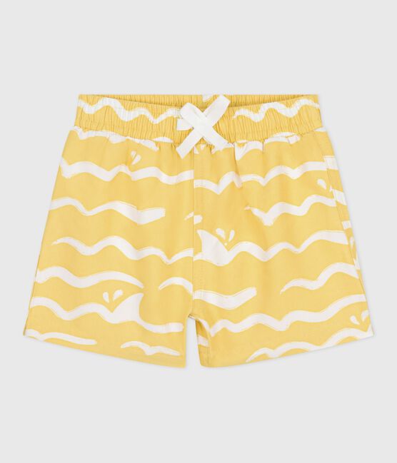 Zwemshort voor baby met haaiprint geel ORGE/wit MARSHMALLOW