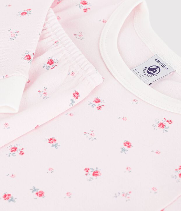 Nauw ansluitende katoenen kinderpyjama met bloemenprint roze/multicouleur
