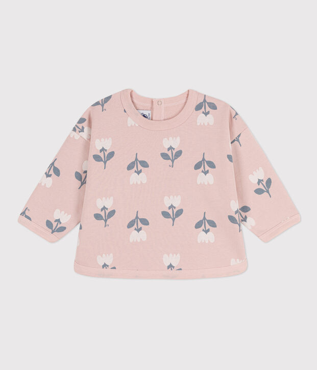 Sweatshirt in molton met bloemenprint voor baby's. roze/multicouleur