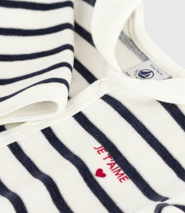 Pyjama b&eacute;b&eacute; mixte en velours imprim&eacute; &agrave; rayures blanc/bleu