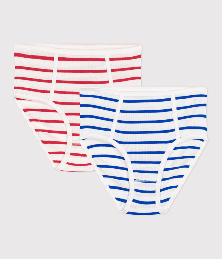 Set van 2 katoenen damesslips met hoge tailles en strepen multicouleur