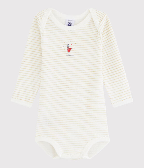 Body manches longues bébé fille blanc ECUME/jaune OR