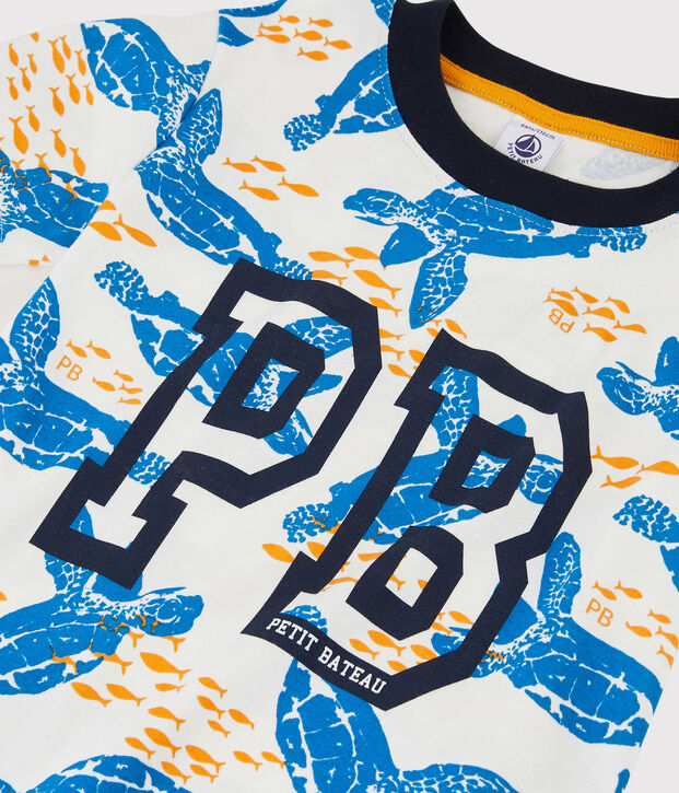 Katoenen T-shirt met korte mouwen voor jongens wit/multicouleur