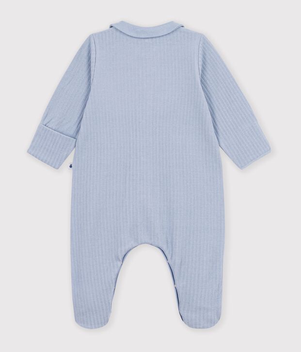 Pyjama b&eacute;b&eacute; en velours avec col uni bleu clair