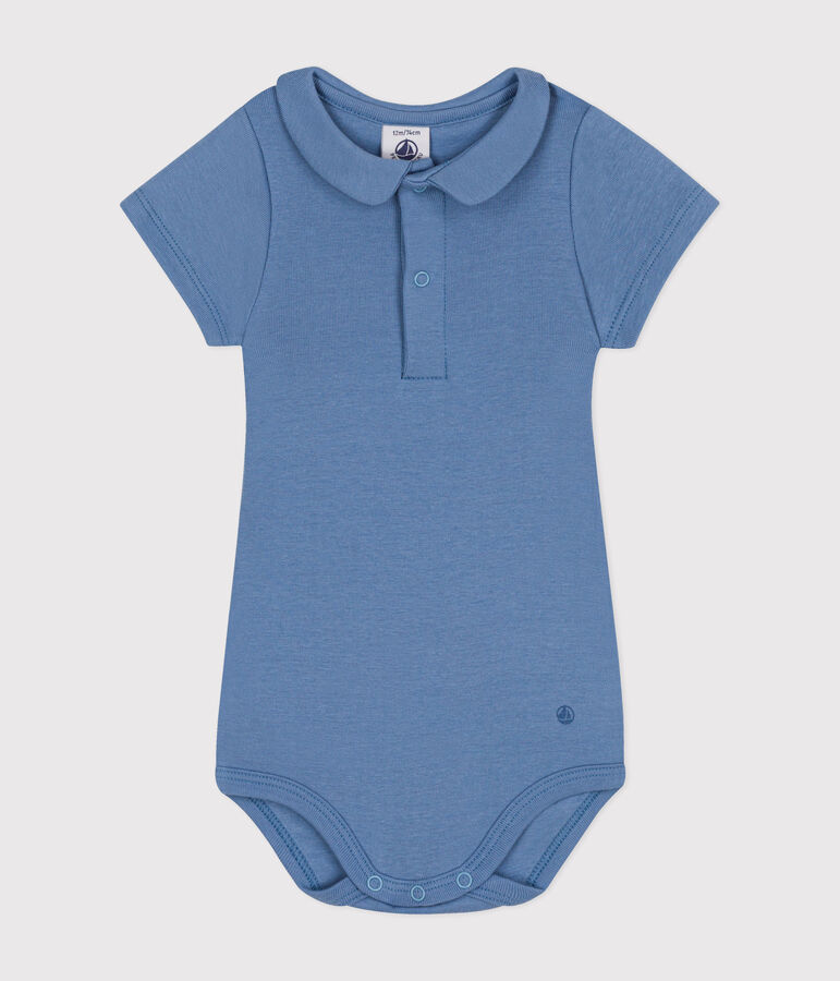 Katoenen body met korte mouw en Peter Pan-kraagje voor baby's blauw