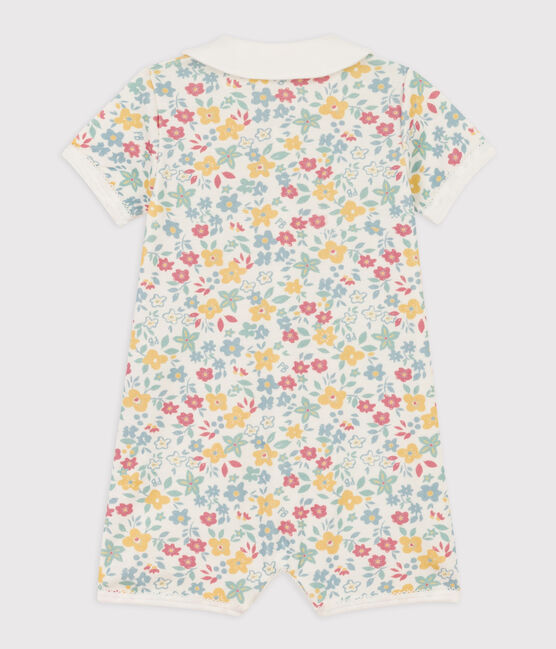Korte playsuit met bloemen van katoen voor baby's wit MARSHMALLOW/wit MULTICO
