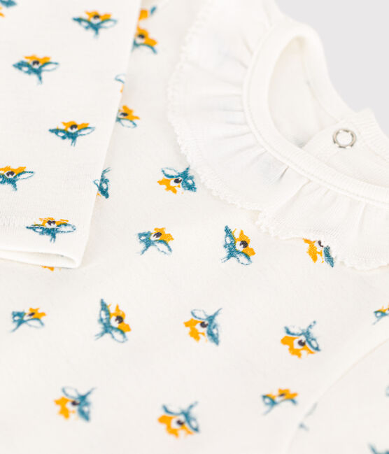 Body manches longues imprimé à collerette en coton bébé blanc MARSHMALLOW/blanc MULTICO
