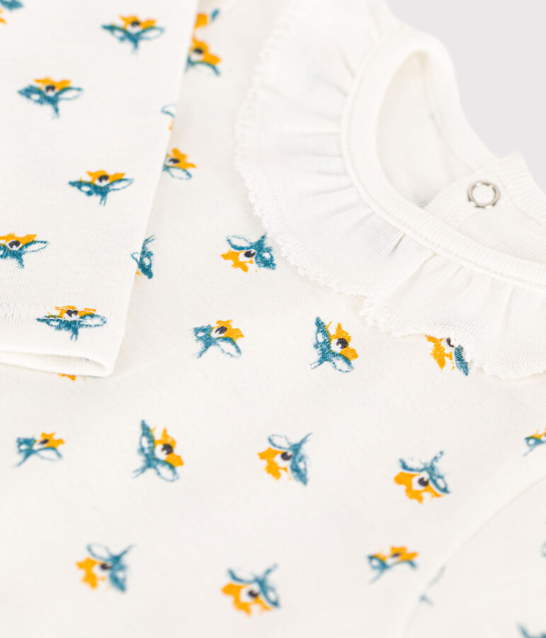 Body manches longues imprim&eacute; &agrave; collerette en coton b&eacute;b&eacute; blanc/multicouleur