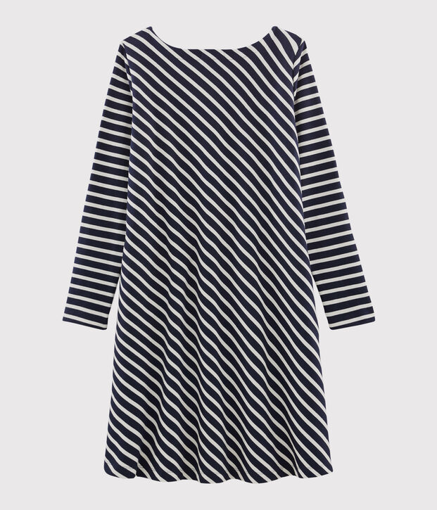 Jurk met lange mouwen vrouwen blauw/wit