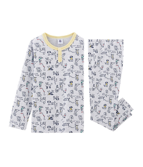 Pyjama en côte gris POUSSIERE/blanc MULTICO