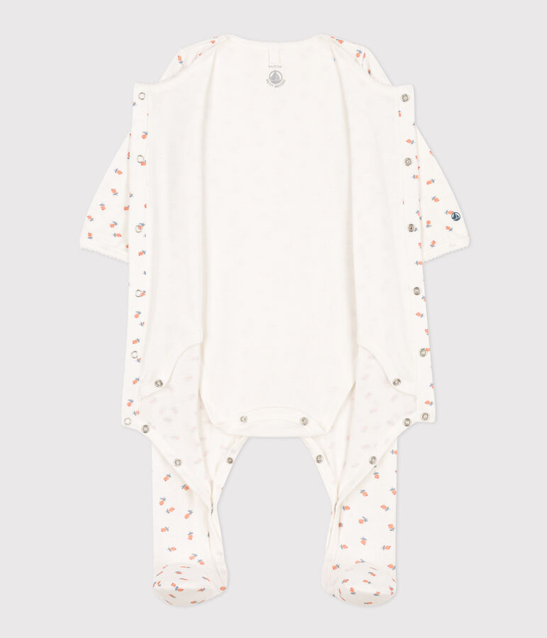 Bodyjama met bloemetjes in tubic voor baby's wit/multicouleur