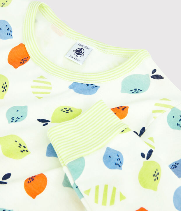 Kleine jongens-kleine meisjes pyjama met citroenprint van biologisch katoen wit/multicouleur