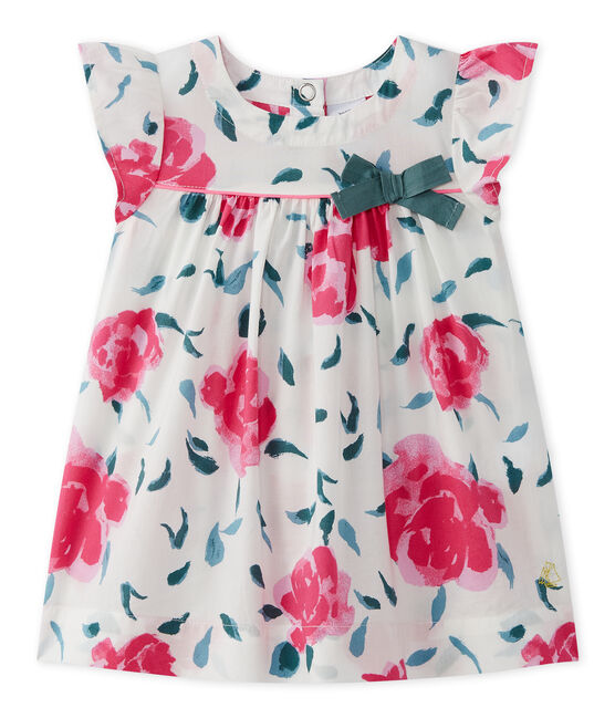 Robe bébé fille manches papillons imprimée blanc MARSHMALLOW/blanc MULTICO