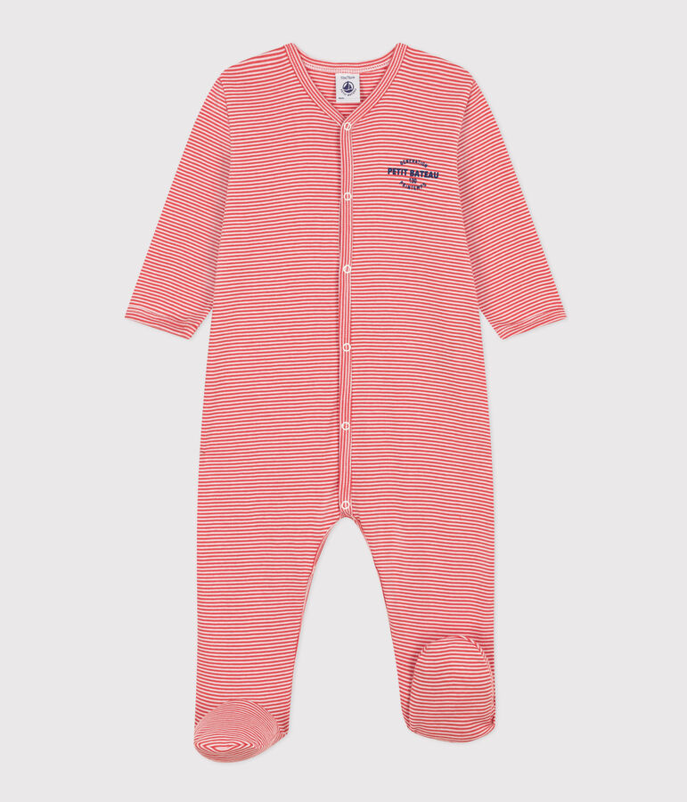 Katoenen babypyjama met milleraies-strepen oranje/wit