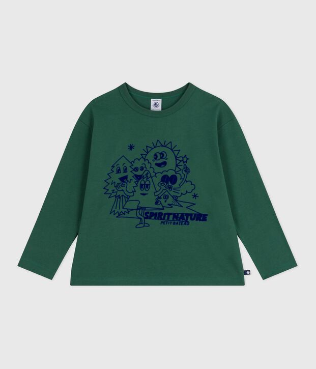 Katoenen T-shirt met lange mouwen en print voor kinderen groen