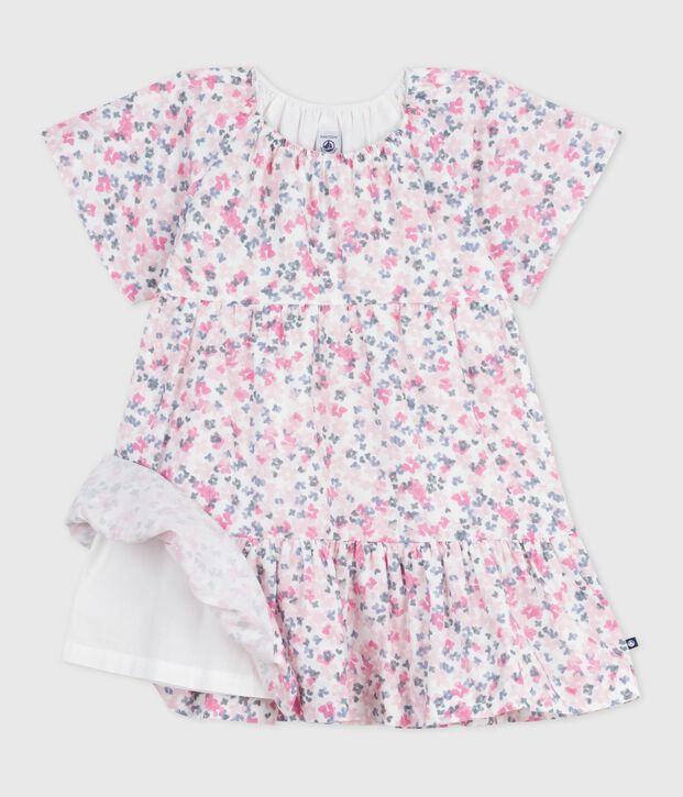 Katoenen kinderjurk met korte mouwen en print wit/multicouleur