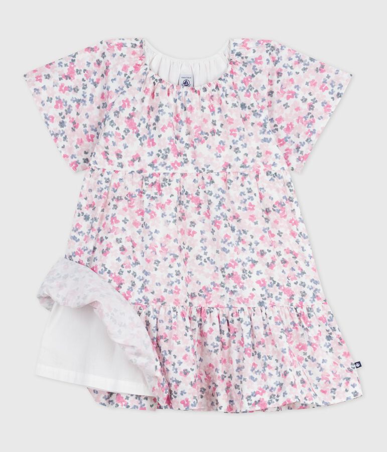 Robe enfant en coton manches courtes imprim&eacute;e blanc MARSHMALLOW/blanc MULTICO