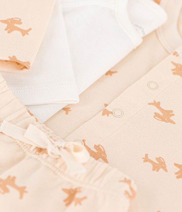 Set met print van molton voor baby's ecru/beige