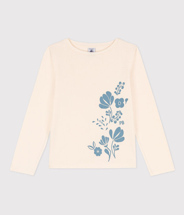 Tee-shirt manches longues en coton enfant fille / gar&ccedil;on &eacute;cru/bleu