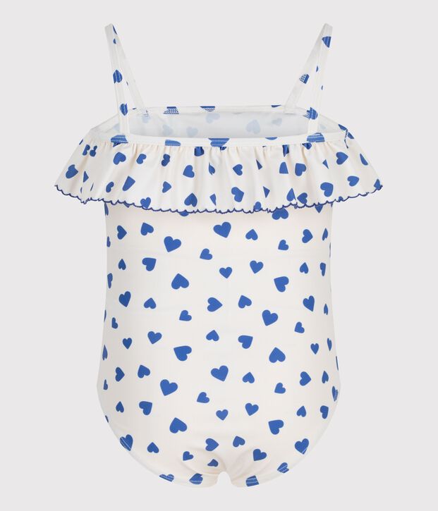 Eendelig kinderzwempakje met hartjesprint wit/blauw