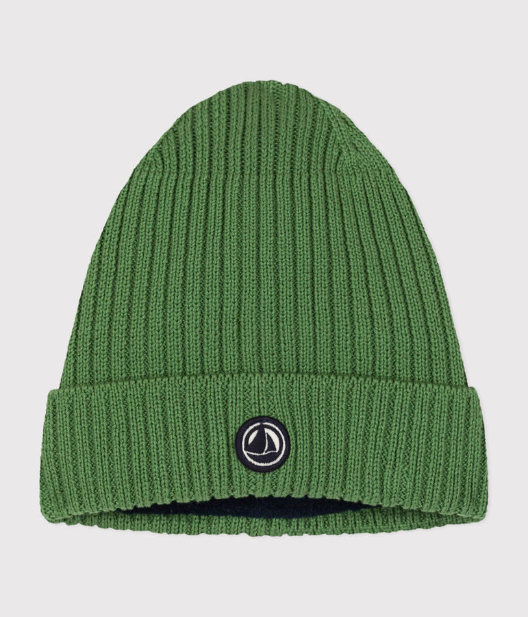 Bonnet en tricot doubl&eacute; en polaire enfant gar&ccedil;on-fille vert PALMERAIE