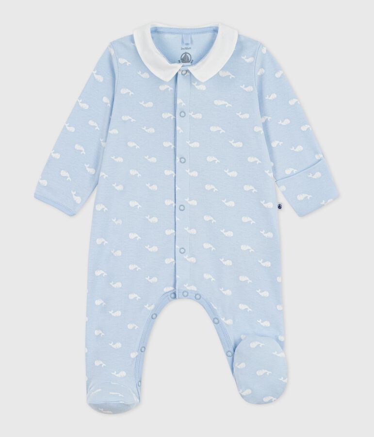 Pyjama b&eacute;b&eacute; en coton &agrave; col imprim&eacute; baleine bleu/blanc