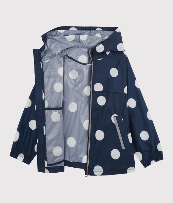 Halflange windbreker uit gerecycled polyesterhalflang voor meisjes blauw MEDIEVAL/wit MARSHMALLOW