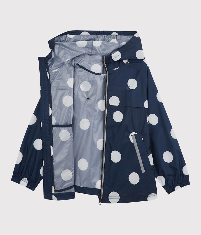 Coupe-vent mi-long polyester recycl&eacute; enfant fille bleu/blanc