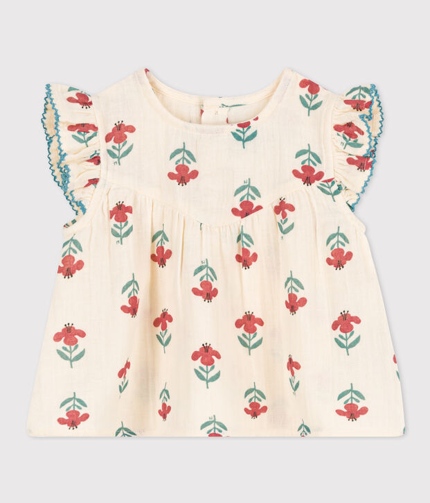 Blouse manches courtes b&eacute;b&eacute; en gaze de coton imprim&eacute; &eacute;cru/multicouleur