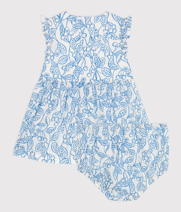 Katoenen babyjurk met bloomer en blauwe kersenprint blauw/blauw