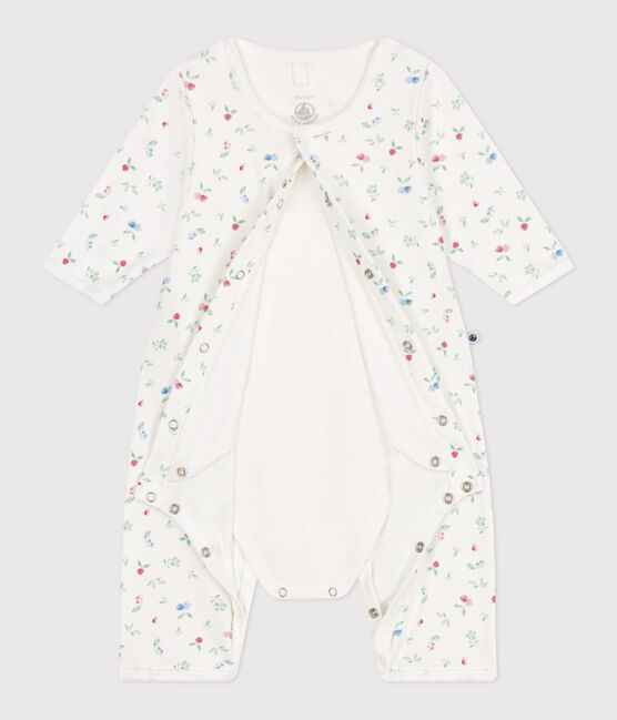 Bodyjama bébé en coton sans pieds fruits blanc MARSHMALLOW/blanc MULTICO