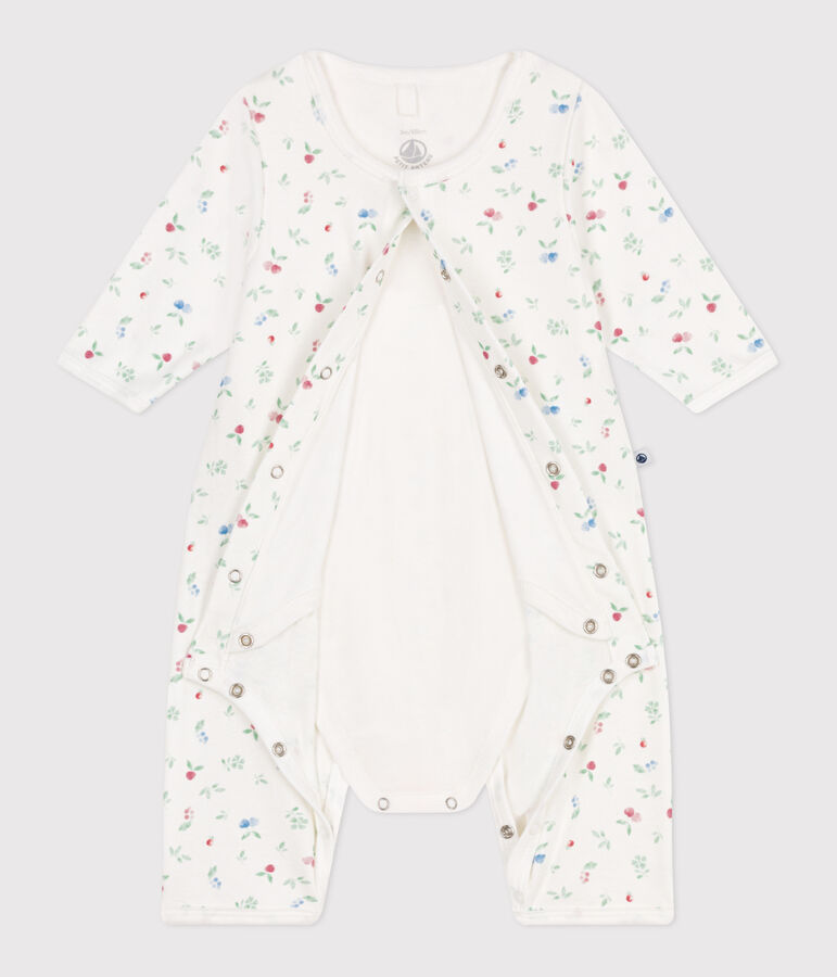 Bodyjama b&eacute;b&eacute; en coton sans pieds fruits blanc/multicouleur