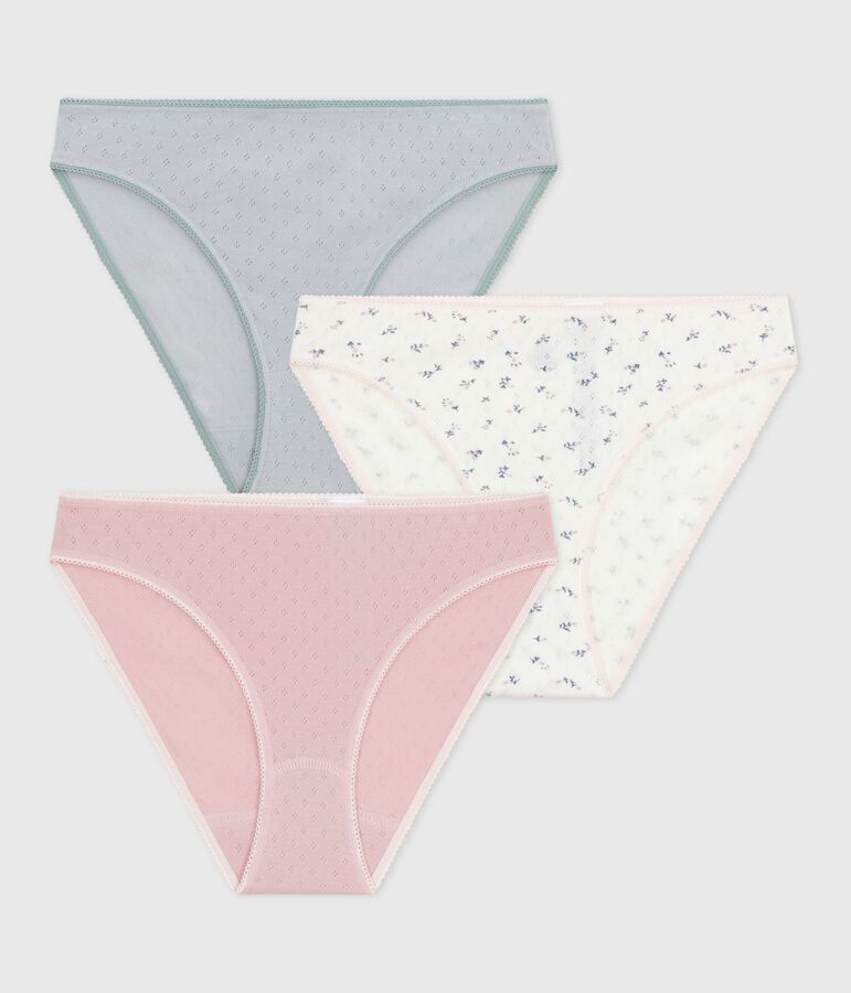 Setje met 3 damesslips van opengewerkt katoen multicouleur