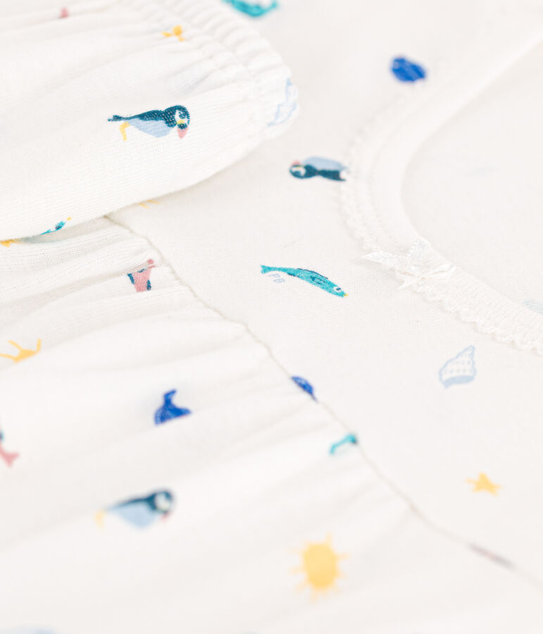 Korte meisjespyjama in katoen met print met zeedieren wit/multicouleur