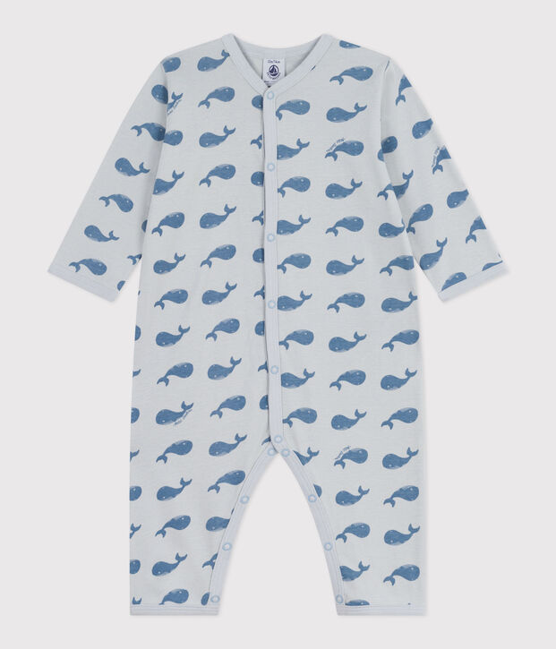 Katoenen babypyjama zonder voetjes met print blauw/blauw