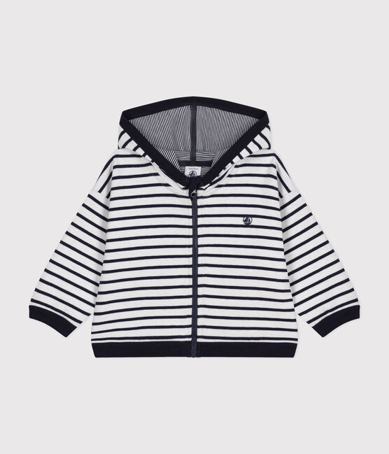 Sweatshirt à capuche bébé blanc MARSHMALLOW/bleu SMOKING