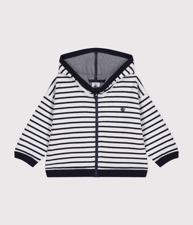 Sweater met kap voor baby's wit/blauw