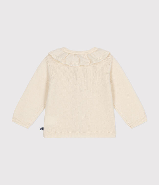 Cardigan met kraagje, deels gebreid met wol ecru