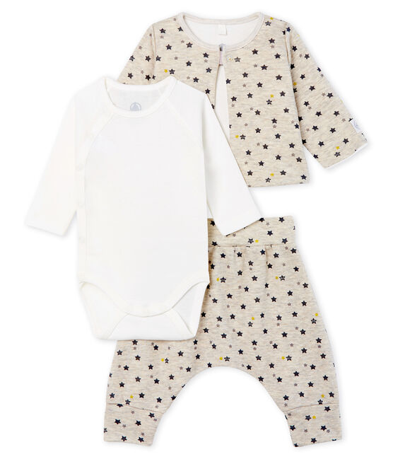 Ensemble trois pièces bébé garçon en laine et coton beige MONTELIMAR/blanc MULTICO