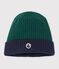 Tweekleurige gebreide kindermuts met fleecevoering groen/blauw