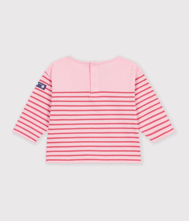 Gestreept T-shirt met lange mouwen in katoen voor baby's roze/roze